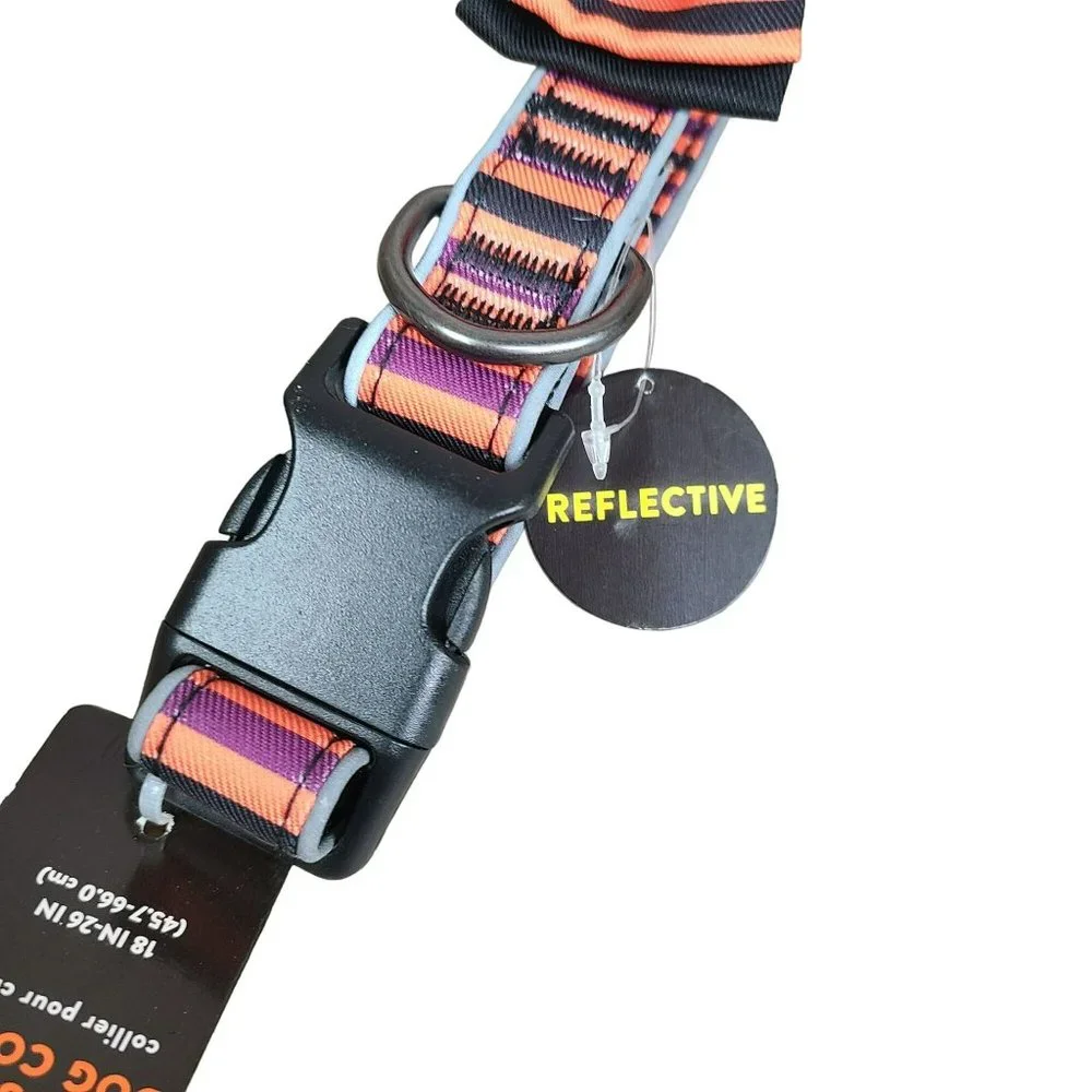 Thrills & Chills Glow In The Dark Halloween Black & Orange Dog Collar Sz LG